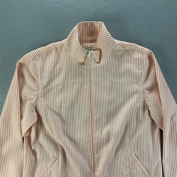 ORVIS Jacket Womens Medium Peach White‎ Striped Full Zip Seersucker Lightweight - Picture 2 of 12